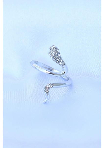 Pirinç Gümüş Renk Ayarlanabilir Zirkon Taşlı Yılan Yüzük - TJ-BYK3187 fiyatları