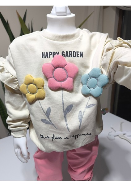 Kız Çocuk Alt Üst Takım Kolu Fırfırlı El Nakışı Kabartma Çiçek %100 Pamuk fırsatları