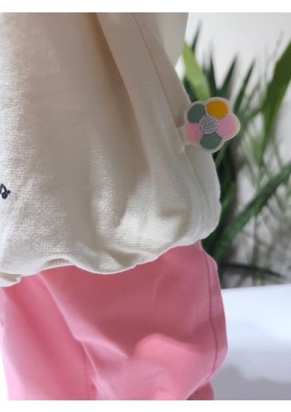 Kız Çocuk Alt Üst Takım Kolu Fırfırlı El Nakışı Kabartma Çiçek %100 Pamuk