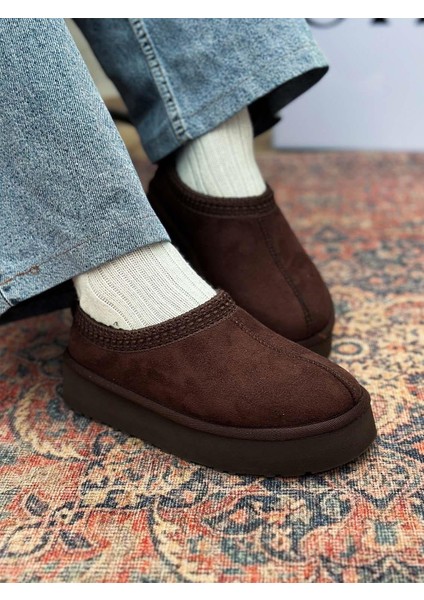 Yula Içi Kürklü Işleme Detaylı Acı Kahve Süet Kadın Bot