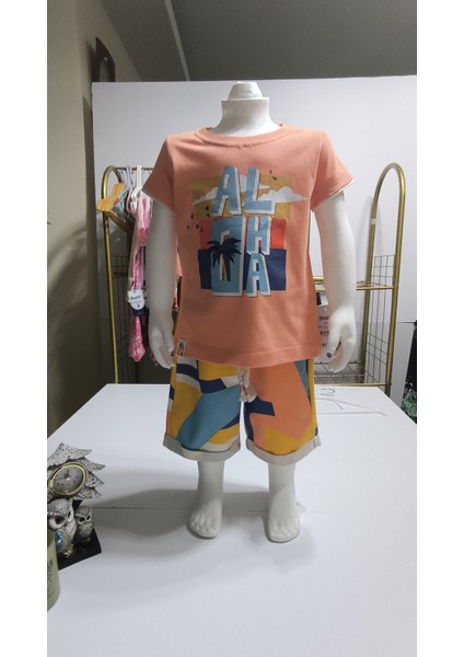 Çocuk Unisex Kız Erkek Şortlu Alt Üst Takım Kreş %100 Pamuk Rahat Tarz Tasarım Premium, Turuncu fiyatları