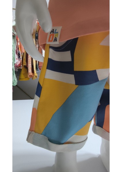 Çocuk Unisex Kız Erkek Şortlu Alt Üst Takım Kreş %100 Pamuk Rahat Tarz Tasarım Premium, Turuncu indirimleri