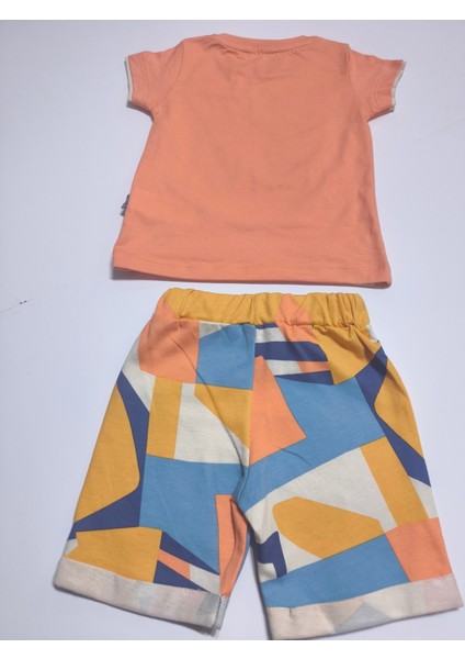 Çocuk Unisex Kız Erkek Şortlu Alt Üst Takım Kreş %100 Pamuk Rahat Tarz Tasarım Premium, Turuncu