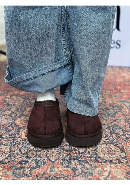 Yula Içi Kürklü Işleme Detaylı Acı Kahve Süet Kadın Bot