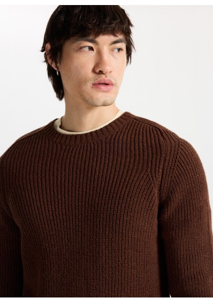 Bisiklet Yaka Normal Örgü Desenli Kahve Erkek Kazak M4WM-KZK-1619 modelleri