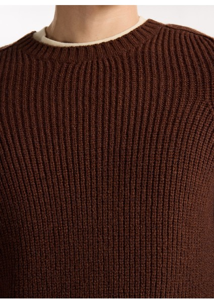 Bisiklet Yaka Normal Örgü Desenli Kahve Erkek Kazak M4WM-KZK-1619 fırsatları