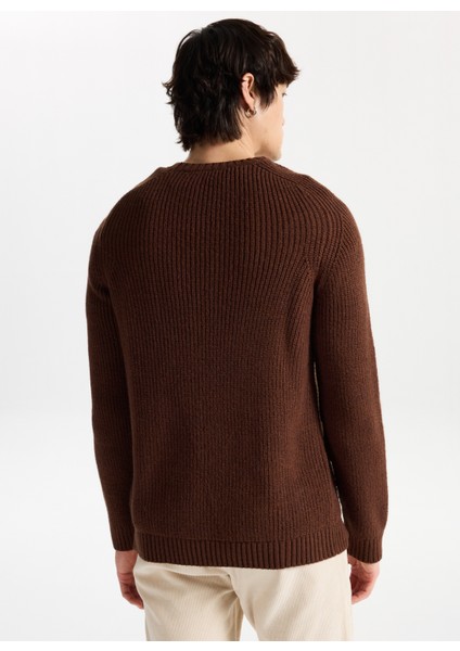 Bisiklet Yaka Normal Örgü Desenli Kahve Erkek Kazak M4WM-KZK-1619 indirimleri