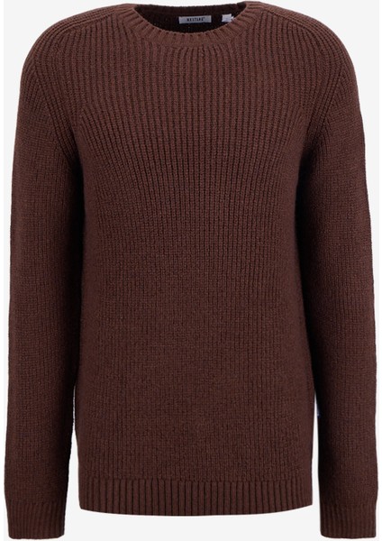 Bisiklet Yaka Normal Örgü Desenli Kahve Erkek Kazak M4WM-KZK-1619