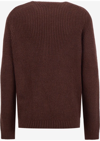 Bisiklet Yaka Normal Örgü Desenli Kahve Erkek Kazak M4WM-KZK-1619