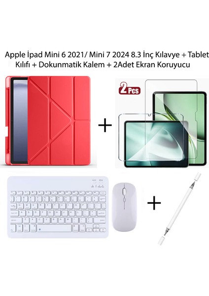 Yesnıce Apple Ipad Mini 6 / 7. Nesil Uyumlu Standlı Kılıf ve Dokunmatik Kalem ve Klavye ve Mouse