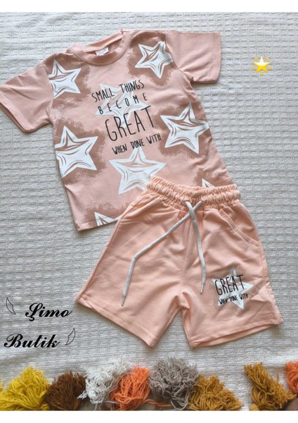 Kız Çocuk Şortlu Takım Yıldızlı Somon, Yeşil, Lila indirimleri