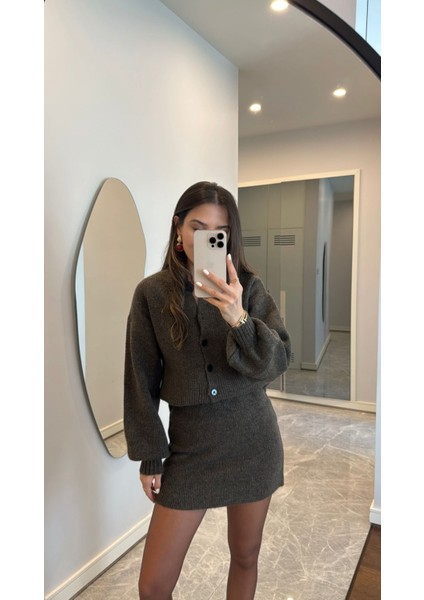 Triko Yumuşak Örgü Kumaş Orta Mini Yüksek Bel Etek Düğmeli Hırka Ceket Tasarım Pinterest Takım