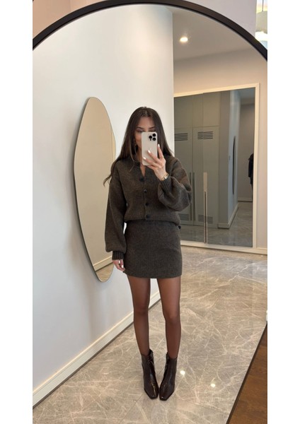 Triko Yumuşak Örgü Kumaş Orta Mini Yüksek Bel Etek Düğmeli Hırka Ceket Tasarım Pinterest Takım fiyatları