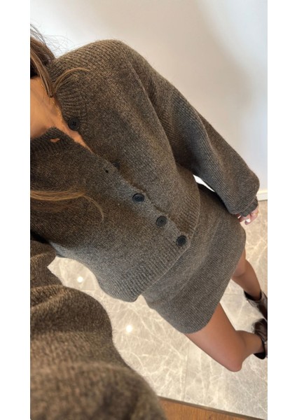 Triko Yumuşak Örgü Kumaş Orta Mini Yüksek Bel Etek Düğmeli Hırka Ceket Tasarım Pinterest Takım fırsatları