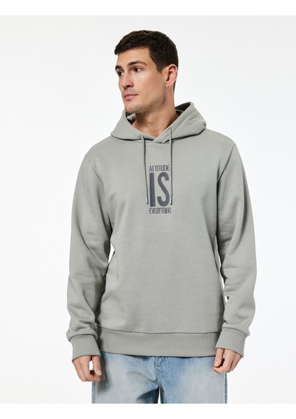 Regular Fit Uzun Kollu Baskılı Kapşonlu Sweatshirt