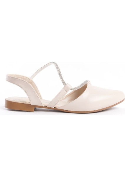 Hannah Lastikli Ortopedik Rahat Taban Taş Detaylı Kadın Babet Ayakkabı Ckt - Krem indirimleri