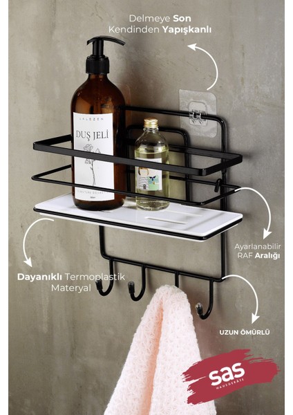 4 Kancalı Yapışkanlı Ayarlanabilir Banyo Duş Rafı – Paslanmaz Kristal Şampuanlık (Yapıştır/vidala) Siyah-Beyaz - Lş-01 - Sbsk fiyatları