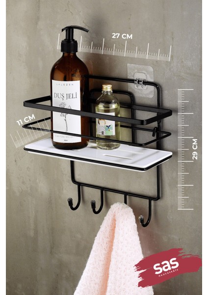 4 Kancalı Yapışkanlı Ayarlanabilir Banyo Duş Rafı – Paslanmaz Kristal Şampuanlık (Yapıştır/vidala) Siyah-Beyaz - Lş-01 - Sbsk modelleri