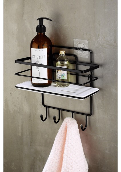 4 Kancalı Yapışkanlı Ayarlanabilir Banyo Duş Rafı – Paslanmaz Kristal Şampuanlık (Yapıştır/vidala) Siyah-Beyaz - Lş-01 - Sbsk fırsatları