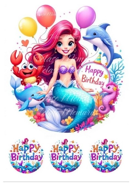 Deniz Kızı Pasta Süsü Pasta Resmi ve Baskısı - Yenilebilir Pasta Süsü- Yenilebilir Kağıt Baskı 1