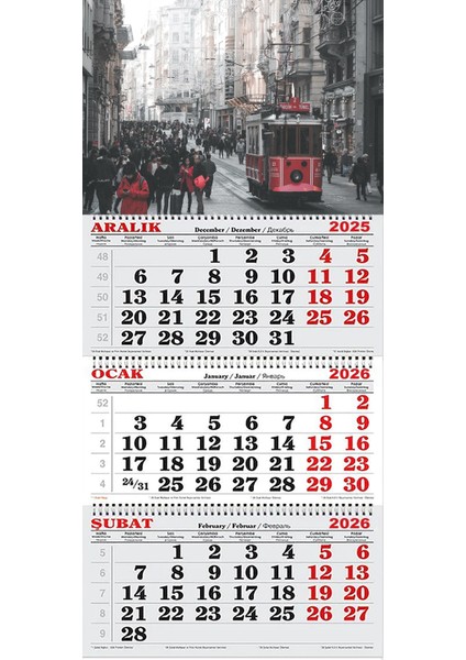 2026 Yılı Gemici Takvimi-Beyoğlu'nda Kırmızı Tramway