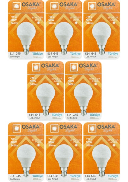 (8 adet) Osaka 7W (50W) Beyaz IŞIK E14 DUYLU (Ince Duy) LED Mini Ampul