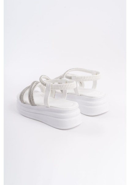 Elena Lastikli Taşlı Şeritli Ortopedik Taban Kadın Sandalet Cbt - Beyaz fırsatları