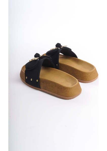 Dıla Kalın ve Ortopedik Taban Ayıcıklı Saten Kadın Terlik Skt - Siyah fırsatları