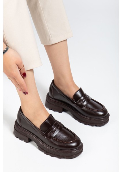 746-759 Kahve Yanki Yüksek Tabanlı Loafer Ayakkabı