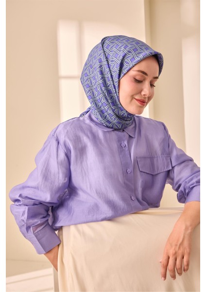 Twill Ipek Eşarp - 11479-15 Buz Mavisi