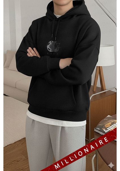 Erkek Siyah Earth Kapüşonlu Oversize 3 Iplik Şardonlu Salaş Bol Kesim Hoodie Sweatshirt fırsatları