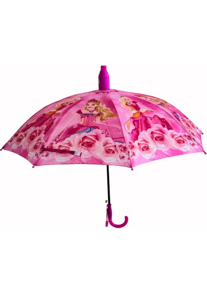 Katlanabilen Koruma Kılıflı Bardaklı Düdüklü 70 Cm! Gül Prenses Kız Çocuk Şemsiyesi