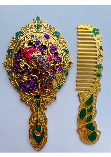 Ayna Tarak Seti, Kutulu-Metal-Hediyelik Takım, 13CM Aynalı Saç Fırçası, Tavuskuşu Figürlü fiyatları