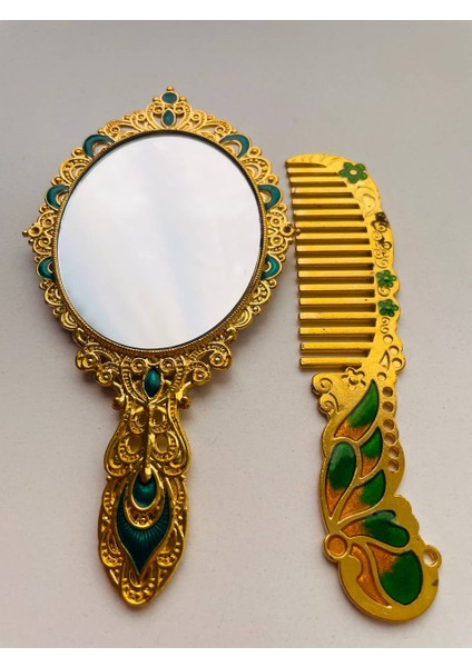 Ayna Tarak Seti, Kutulu-Metal-Hediyelik Takım, 13CM Aynalı Saç Fırçası, Tavuskuşu Figürlü fırsatları