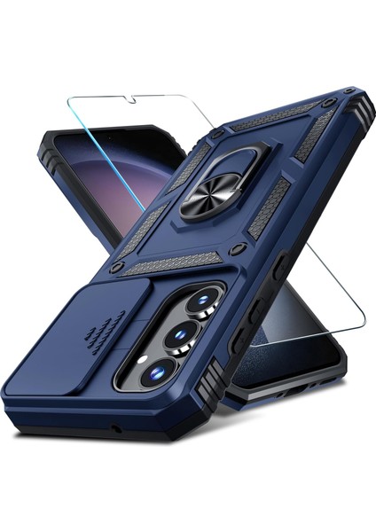 Samsung Galaxy A35 Uyumlu Ekran Koruyucu Kılıf Sürgülü Yüzüklü Standlı Darbe Emici Tank Kapak