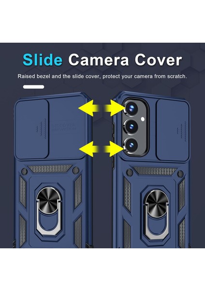 Samsung Galaxy A35 Uyumlu Ekran Koruyucu Kılıf Sürgülü Yüzüklü Standlı Darbe Emici Tank Kapak modelleri