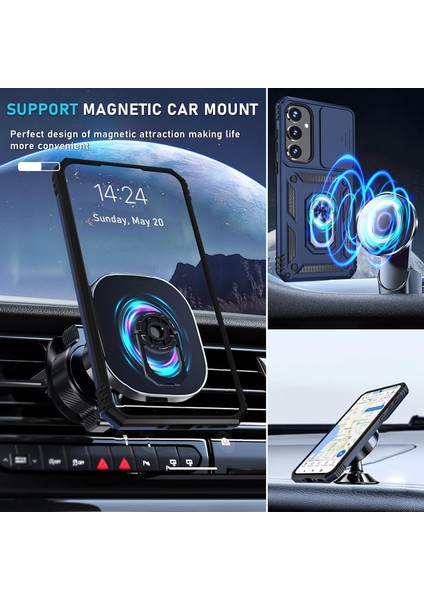 Samsung Galaxy A35 Uyumlu Ekran Koruyucu Kılıf Sürgülü Yüzüklü Standlı Darbe Emici Tank Kapak