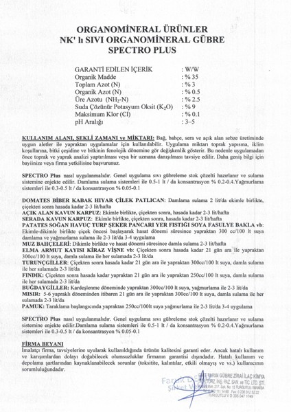 Spectro Plus 5 Lt – Organik Madde + Azot + Potasyum Içerikli Sıvı Organomineral Gübre – Yüksek Etki ve Kalite Artışı fiyatları