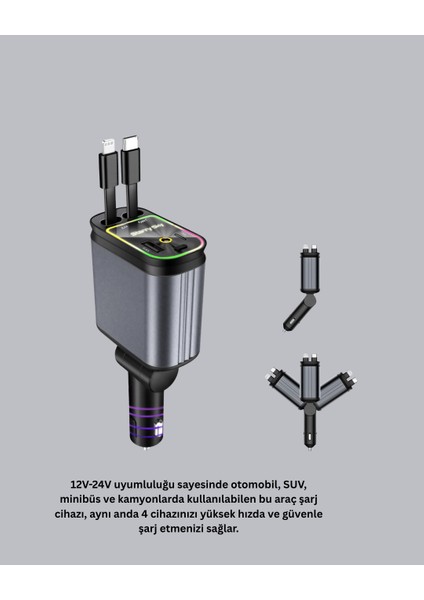 Araç Şarj Cihazı 66W 4 Portlu Hızlı Şarj ve LED Işıklı - MCT5336-7767 indirimleri
