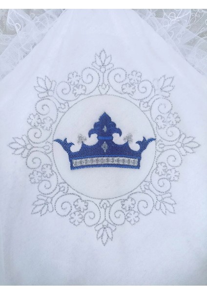 Litaetrend Yenidoğan Saray Kadife Taç Nakışlı Inci Fiyonklu Çift Dantel Duvak Trilüks Kundak Bebek Battaniyesi Lacivert fırsatları