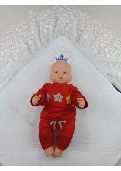 Litaetrend Yenidoğan Saray Kadife Taç Nakışlı Inci Fiyonklu Çift Dantel Duvak Trilüks Kundak Bebek Battaniyesi Lacivert indirimleri