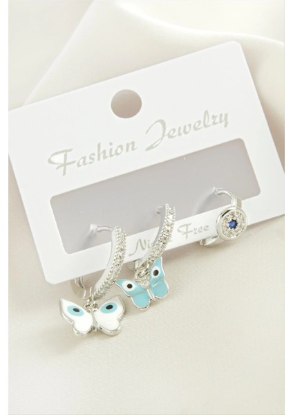 3 Adet Kelebek Zirkon Taşlı Küpe