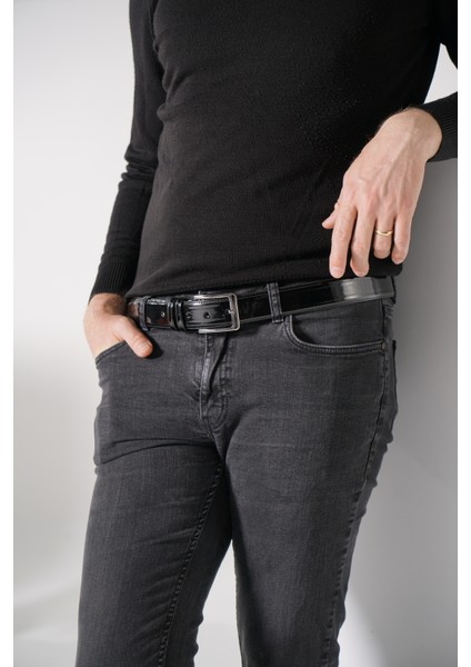 Erkek 4 cm Siyah Rugan Kemer