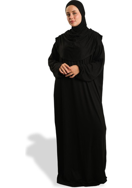 Siyah Tek Parça Namaz Elbisesi Viskon Düz 2503_01