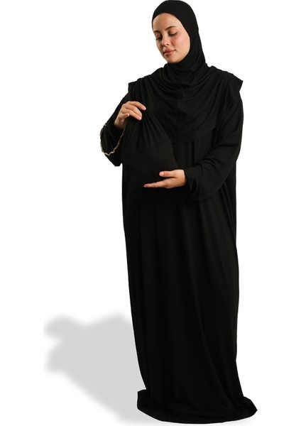 Siyah Tek Parça Namaz Elbisesi Viskon Düz 2503_01 modelleri