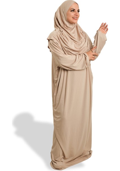 Bej Iki Parça Namaz Elbisesi Viskon Düz 2504_12 fiyatları