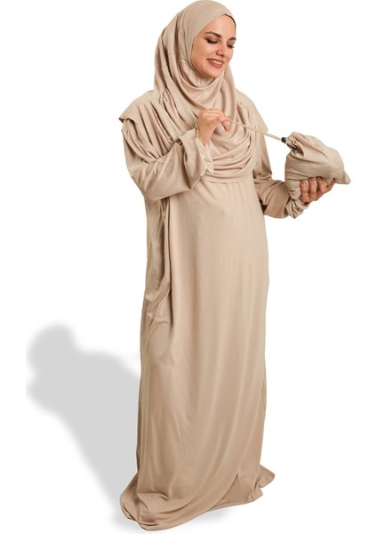 Bej Iki Parça Namaz Elbisesi Viskon Düz 2504_12 modelleri