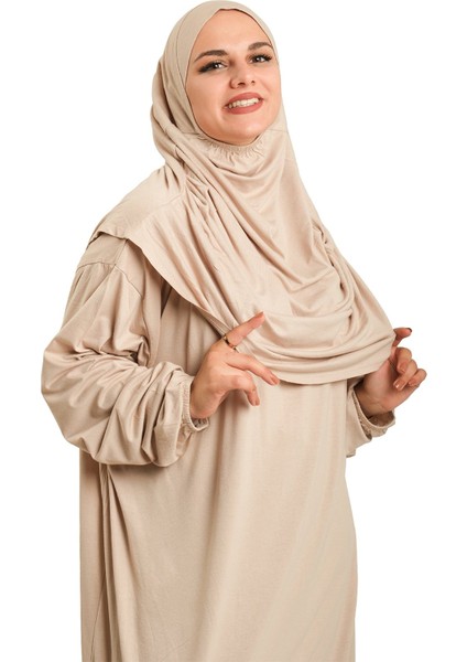 Bej Iki Parça Namaz Elbisesi Viskon Düz 2504_12 indirimleri