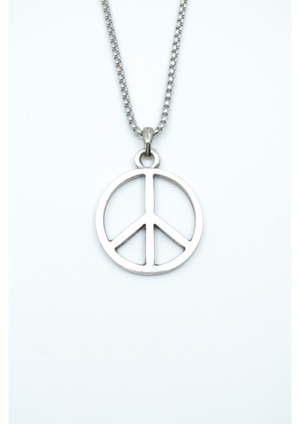 Peace Barış Işareti Gümüş Kaplama Örme Zincir Kolye