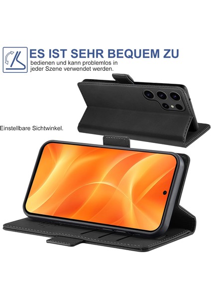 Samsung Galaxy S23 Ultra Uyumlu Ekran Koruyuculu Kılıf Kapaklı Kartlıklı Deri Görünümlü Standlı Kapak indirimleri